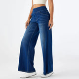 Damen Jeans mit weitem Bein – lange, gerade geschnittene Hose mit elastischem Bund