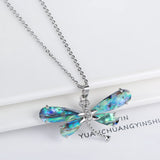 Natural Abalone Shell Butterfly & Dragonfly Pendant Necklace