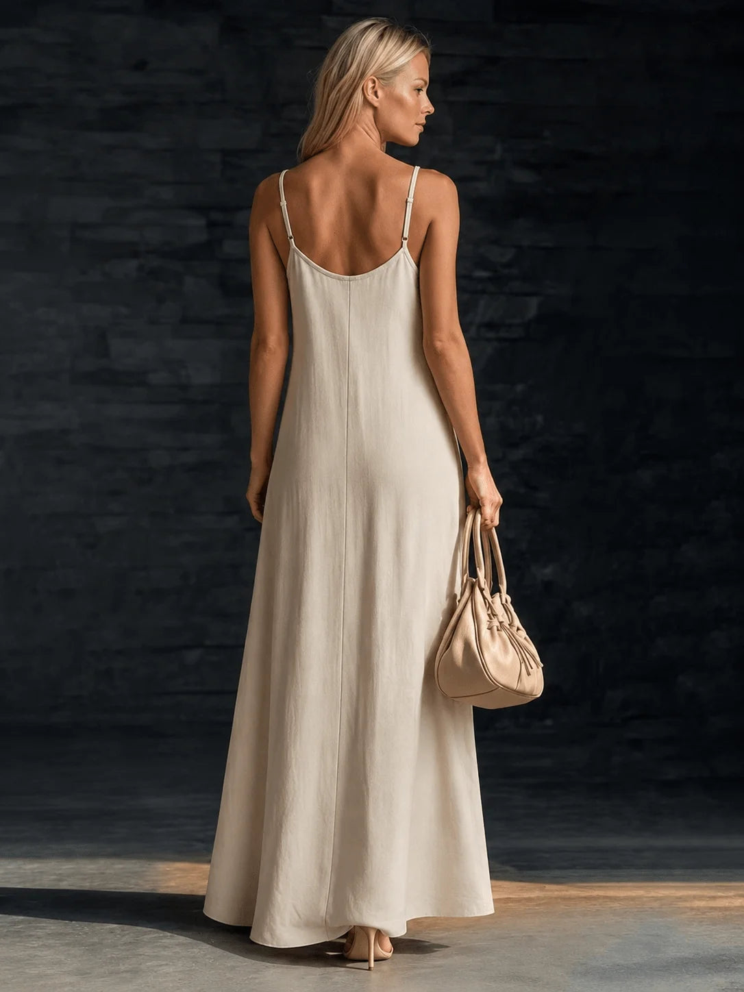 Women's Loose-Fitting A-Line Long Summer Dress with Thin Straps
