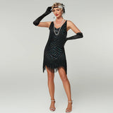 1920er Jahre Flapper Kleid Golden Twenties Gatsby Pailletten Fransen Quasten Minikleid