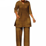 The "Kente Luxe" Co-ord: African Print Vibrant V-Neck Shirt & Tailored Pants Set