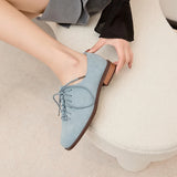Women’s Suede Genuine Leather Oxford Shoes – British Style Lace-Up Loafers