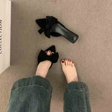 Elegante Damen Pantoletten mit Schmetterlingsknoten und niedrigem Absatz – Modische offene Party-Pumps