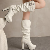 Women's Knee-High Elegant Long Winter Boots – 12cm Super High Block Heels