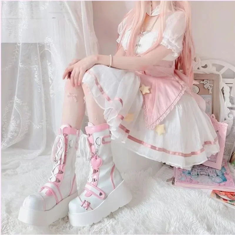 Women’s Gothic Vampire Platform Lace-Up Motorcycle Ankle Boots