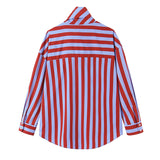 Damen Gestreifte Bluse mit Knopfleiste und Schleife – Langarm Locker Geschnitten