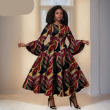 Das Maxi-Kleid "Aura": Kühnes afrikanisches Print-Kleid mit dramatischen ausgestellten Ärmeln