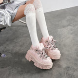 Women’s Pink Retro Punk Metal Decor Platform Ankle Boots