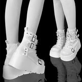 Women’s Waterproof Wedge Gothic Vampire Platform Mid-Calf Boots