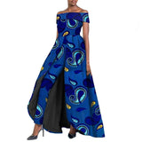 Hochgeschlitztes langes Kleid und Ankara-Hose, traditionelles Dashiki-Wachs-Print-Outfit