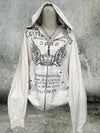 Women’s White American Retro Printed Hoodie – Y2K Harajuku Zipper Sweatshirt