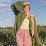 Gerippte Patchwork-Strickjacke für Damen – Locker sitzende Langarm-Strickjacke in Uni