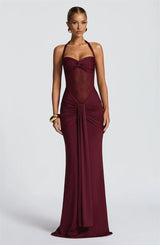 Sexy Halter Backless Maxi Dress – Women’s Patchwork Off-Shoulder Bodycon