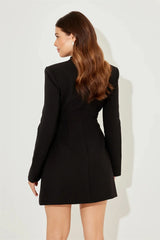 Damen Blazer Minikleid – Einreihiges Kleid mit halbem Stehkragen und langen Ärmeln für das Büro