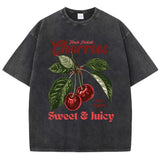 Fresh Picked Cherries Washed Cotton T-Shirt - Women's Vintage Fruit Graphic Tee