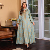 Beaded Muslim Abaya for Women | Elegant Stand Collar Jalabiya and Morocco Party Dress