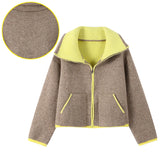 Damen Strickjacke mit Kontrastdetails – Elegante Langarm-Reißverschlussjacke