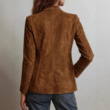 Women's Retro Suede Blazer Single-Breasted Spring/Autumn Fashion Jacket, Casual Versatile Lightweight Outerwear