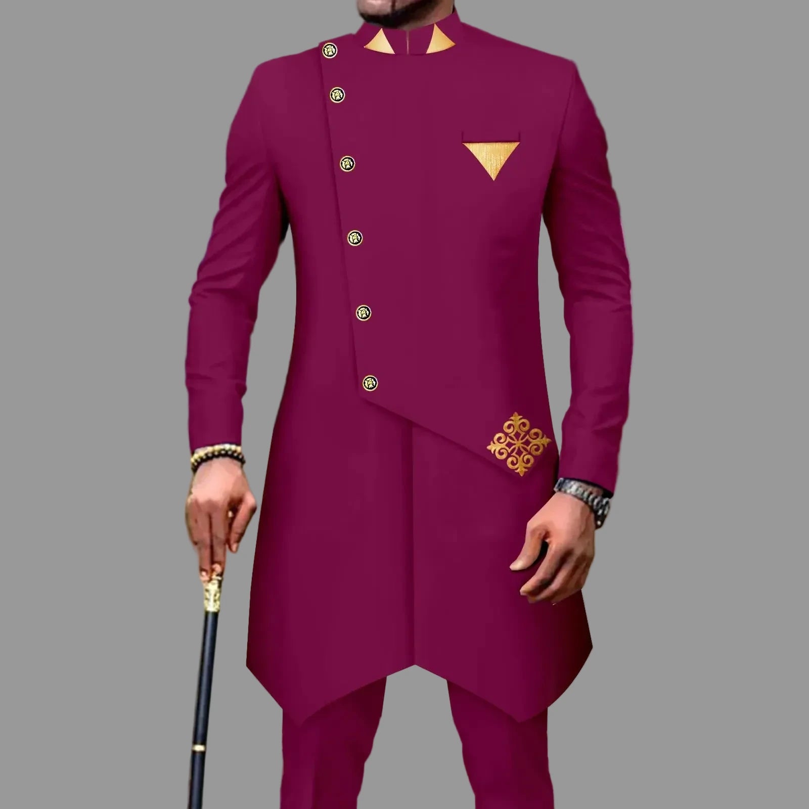 Men Single Breasted Blazer and Pants Set, Traditional Dashiki Wedding Outfit