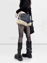 Gyaru Y2K Low-Rise Denim Shorts | Schmetterlingsnieten & ausgehöhlte Schnür-Jeans-Shorts