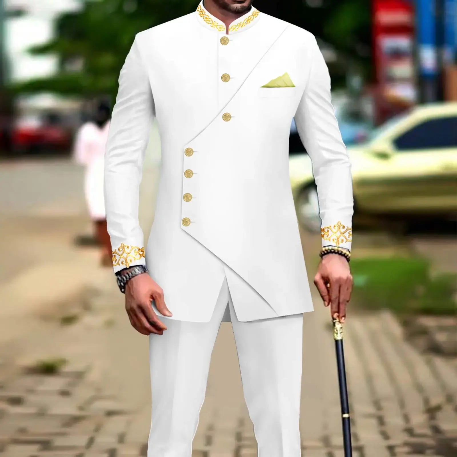 African Slim Fit Men Double Breasted Embroidery Blazer & Matching Pants Set