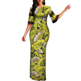 Half Sleeve Women African Dashiki Print Bodycon Maxi Dress
