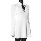 Elegantes Damen-Minikleid mit Schnürung – Retro-Kleid mit Stehkragen und langen Ärmeln, sexy schmales A-Linien-Partykleid
