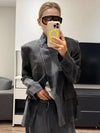 Women’s Plaid Print Blazer Jacket – Fashion Stand Collar Full Sleeve Split Coat