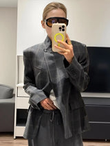 Women’s Plaid Print Blazer Jacket – Fashion Stand Collar Full Sleeve Split Coat