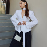 Women's Scarf-Neck Blazer Coat – Single-Breasted Waist-Cinching Jacket