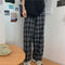 Unisex Black Plaid Pants – Harajuku Hip-Hop Straight Trousers for Men & Women
