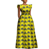 The "Heritage Queen" Floor-Length Gown: Bold Ankara Wax Cotton Dress with Short Sleeves