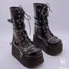 Women’s Punk Wedge Lace-Up Gothic Cross-Tied Platform Mid-Boots