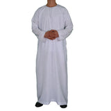 Herren Weiß Muslimischer Jubba Thobe | Langarm Rundhals Islamischer Kaftan