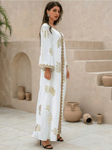 Premium V-Neck Heritage Dress | Sophisticated Button-Detail Abaya Silhouette