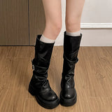 Damen Vintage Knight Langschaftstiefel – Kniehohe Stiefeletten mit Blockabsatz