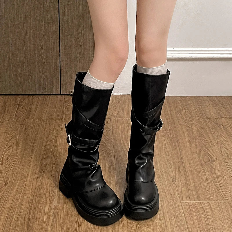 Women’s Vintage Knight Long Boots – Thick Heel Knee High Booties
