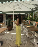 Damen-Maxikleid mit Schnürung am Rücken, rückenfrei, für den Urlaub, Strand, hohe Taille, einfarbig, elegant