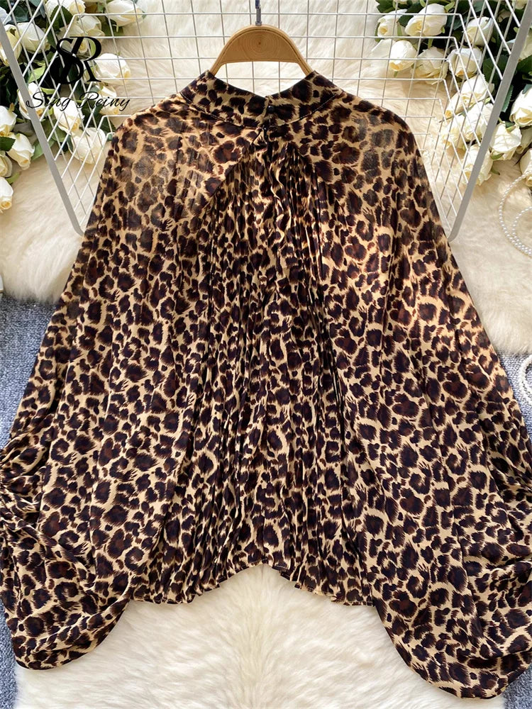 Women’s Leopard Print Blouse | Bow Tie Neck Long Sleeve Shirt
