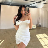 Hochwertiges elfenbeinfarbenes Bodycon-Satinkleid – doppellagiges Mini-Partykleid