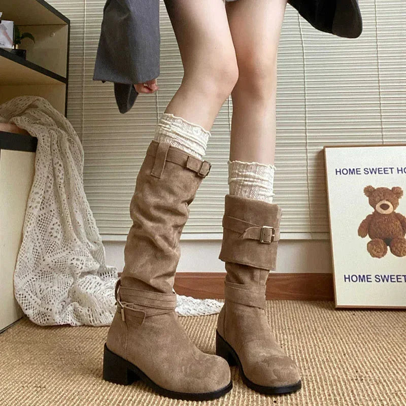 Designer Women’s Western Cowboy Boots – Fashion Platform Thick Heel Long Booties