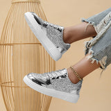 Glänzende silberne Board-Schuhe für Damen – modische atmungsaktive Mesh-Sneaker
