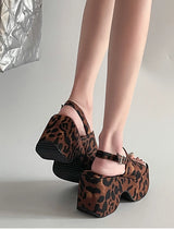 Sommer-Sandalen mit Leopardenmuster für Damen – Plateau-Keilabsatz im Punk-Stil, offene Spitze, hohe Absätze