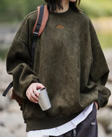 Men's Suede Pullover Sweatshirt – Retro Baggy Round Neck Top
