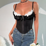 Das „Obsession“ Y2K Spitzen-Patchwork Korsett | Sexy V-Ausschnitt Fischgrät-Bustier