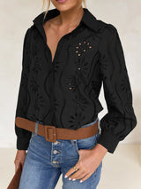 Damen-Hohlsaum-Bluse mit Puffärmeln – Freizeit-Lockers Hemd, Einfarbig