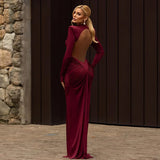 Sexy rückenfreies Rollkragen-Maxikleid – Damen Abendkleid Langarm Party