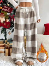 Women’s Plaid Wide Leg Pants Casual High Waisted Contrast Lace-Up Straight Trousers
