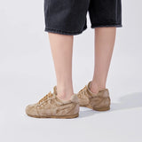 Women’s Genuine Leather Moral Training Shoes – Retro Casual Flat Sneakers