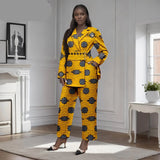 African 2-Piece Set for Women Gold Button Brooch Blazer and Ankle Pants